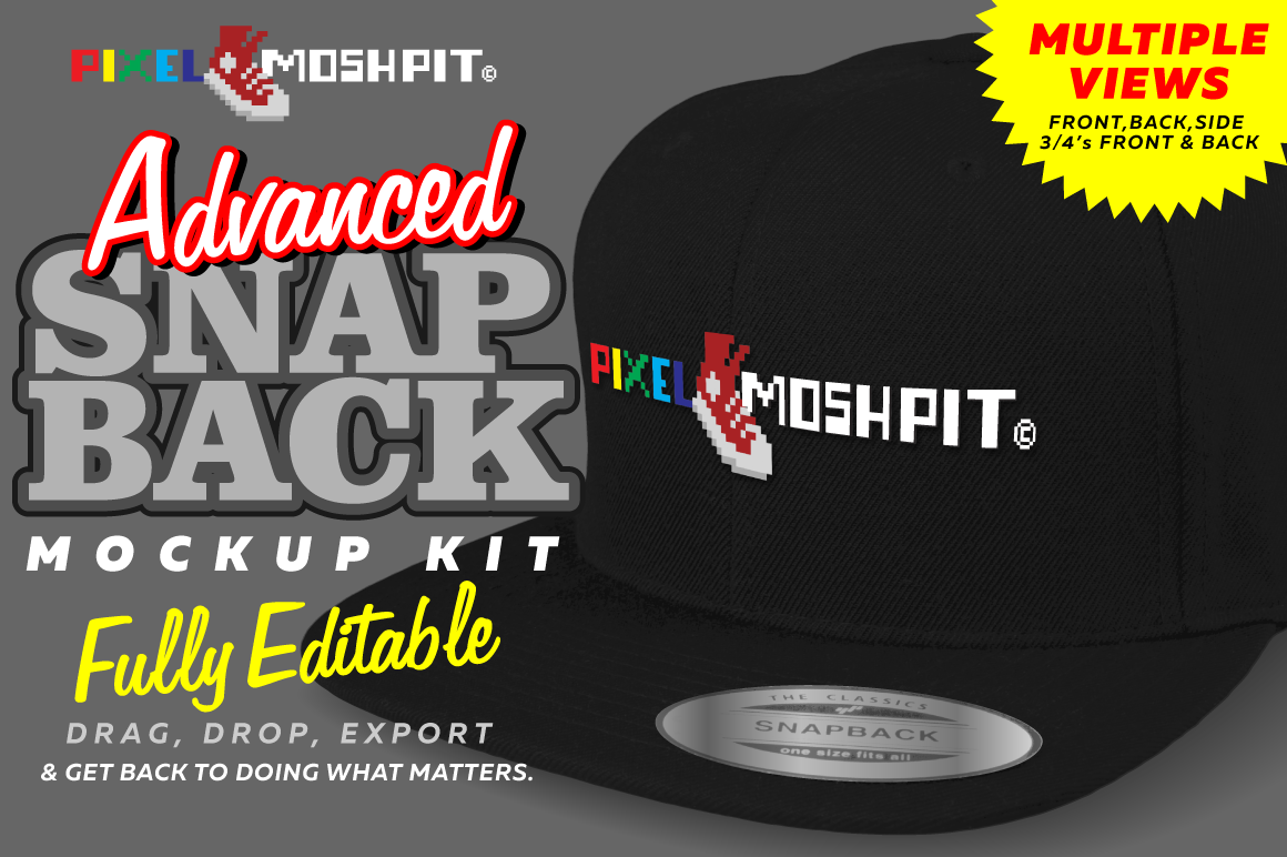 Kleuterschool sturen Offer Snap-Back Hat Editable Vector Mockup Kit – Pixel Moshpit