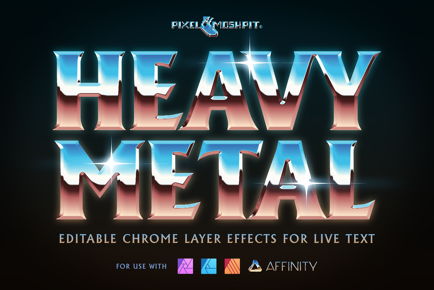 Heavy Metal Chrome Layer effects for Live Text, Affinity Photo Layer Styles Chrome